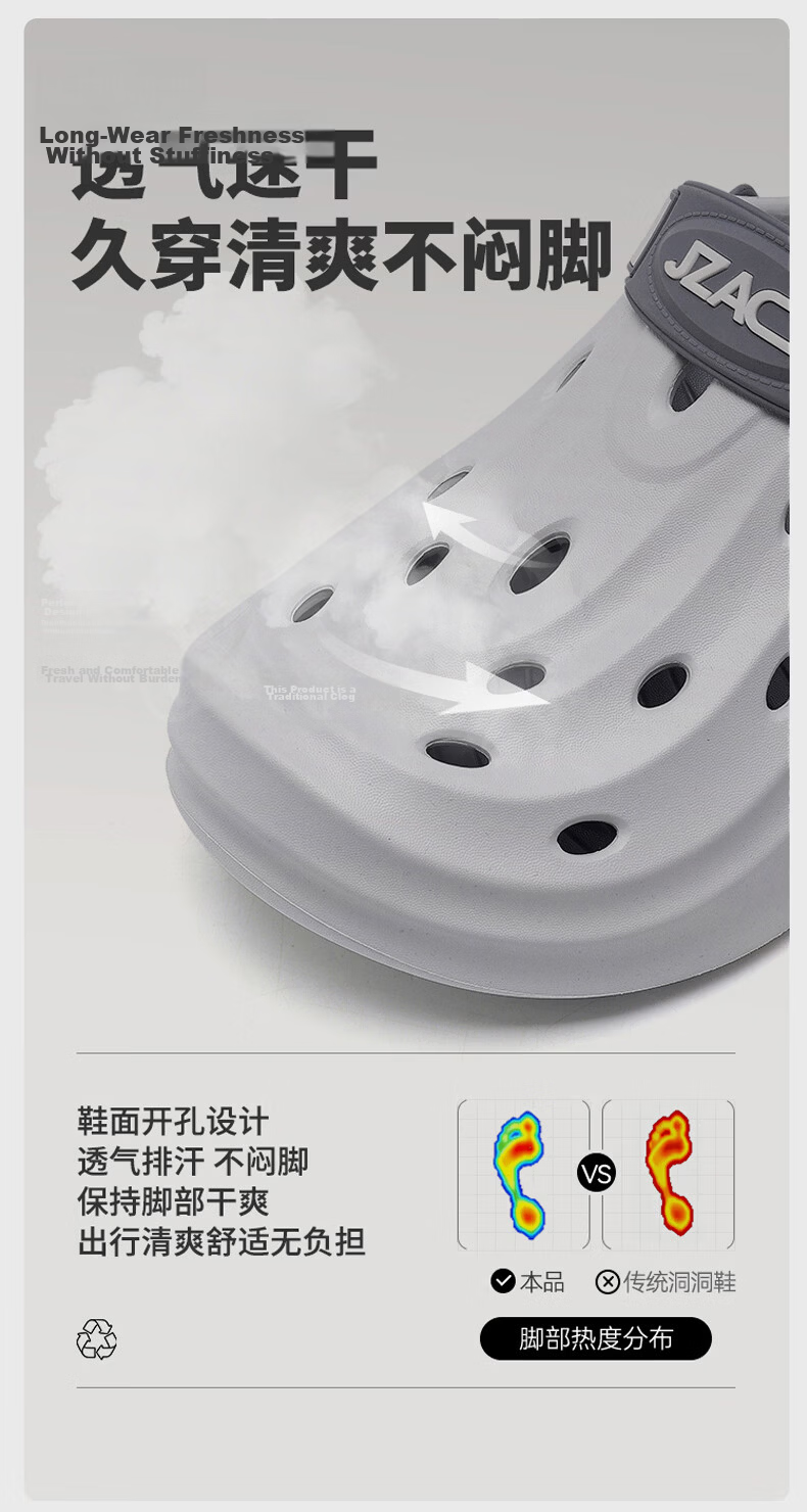 JD Jingzao EVA Men's Ventilated Soft Cushioning Outdoor Summer Sandals Slippers Breathable Quick-Dry Beach Creek Shoes Dual-Wear 2