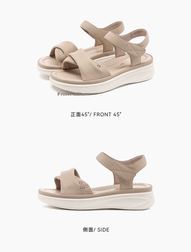 Red Dragonfly Women's Soft Sole Lightweight Middle-aged and Elderly Beach Sandals Thick Sole Velcro Open Toe Sandals WTK265681 Apricot Color Size 38 12