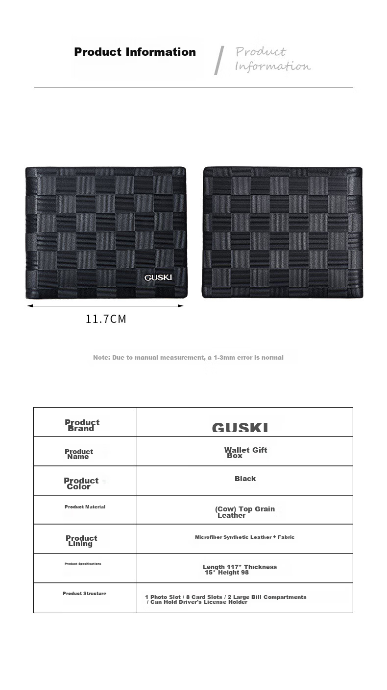 GUSKI Men's Short Genuine Leather Wallet First Layer Cowhide Card Holder Premium Valentine's Day Gift for Boyfriend 16