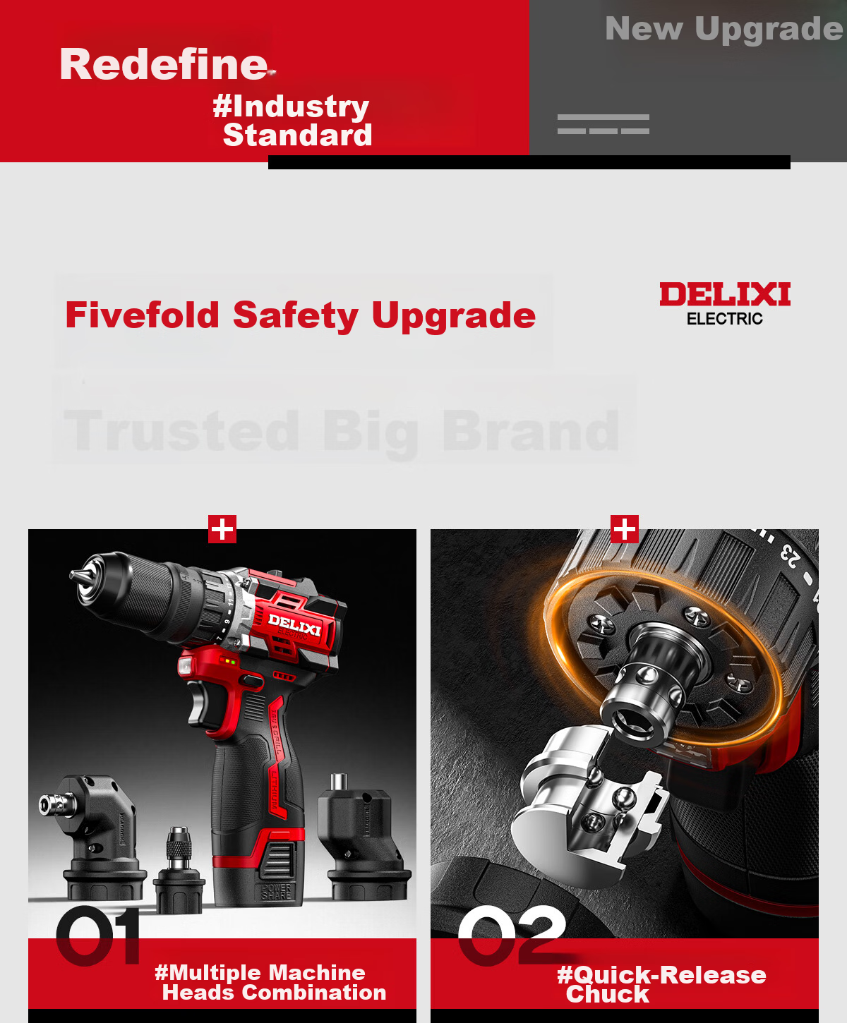 Delixi Electric Multifunctional 16.8V Brushless Lithium Battery Cordless Handheld Drill with Quick-Change Chuck and Toolbox 3