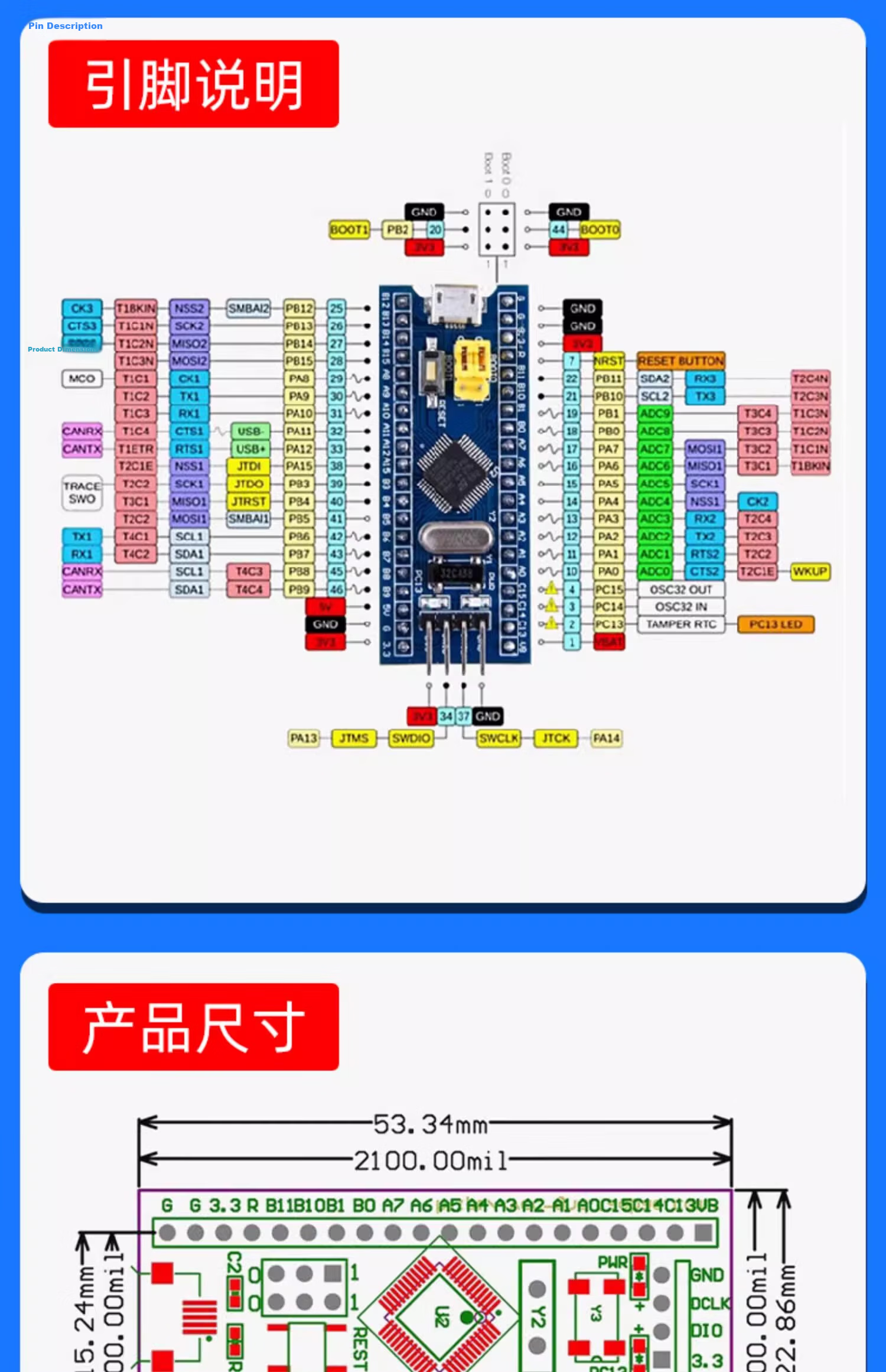 Wondy STM32F103C8T6 Core Board Development Board Mini System Board/APM32 System Board with SWD Interface and Pin Header STM32F103C6T6 Core Board Includes Pin Header Unassembled 6