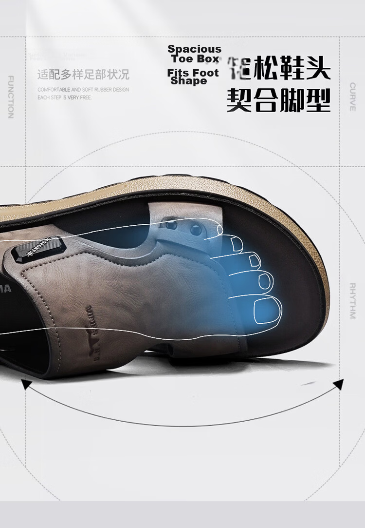 Bull Family Leather Sandals Summer New Thick Sole Dual-Use Slippers Men's Soft Sole Beach Shoes Versatile Driving Commuting Shoes 9