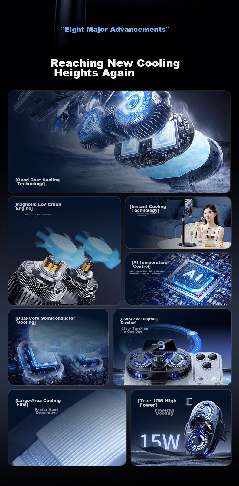 JIAHUACAI AI Dual-Core Temperature Control Mobile Phone Cooler Semiconductor Cooling Device Silent Fan Ice Clip Gaming King PUBG Accessory 4