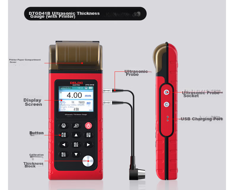 Delixi Electric Ultrasonic Thickness Gauge for Iron Aluminum Copper Glass Stainless Steel High-Precision Thickness Meter with Printer 17