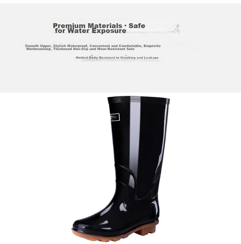 Huili Women's Fashion Rain Boots, Water Shoes, Outdoor Waterproof Non-Slip Wear-Resistant Comfortable Overshoes HL513 High-Top Black Size 40 5