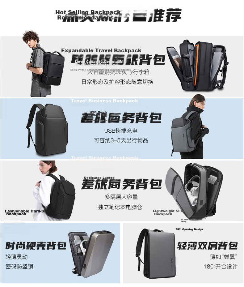 Bange Men's Large Capacity Backpack Business Travel Bag College Student 17.3-inch Laptop Backpack Double Shoulder Bag Black Gift 1