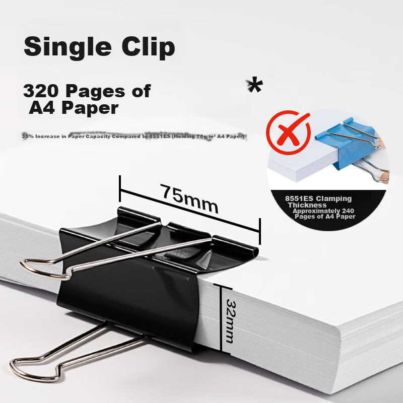 Deli 75mm Pure Black Large Tail Paper Clips Binder Clips Office Supplies Document Clips Voucher Clips Receipt Clips Exam Paper Clips Subject Clips Windproof Clips 2pcs + Stickers
