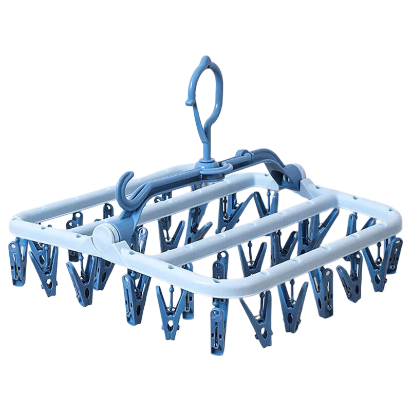 MENGTING 32-Clip Multi-Head Foldable Clothes Hanger, Multi-Functional Sock and Underwear Drying Rack