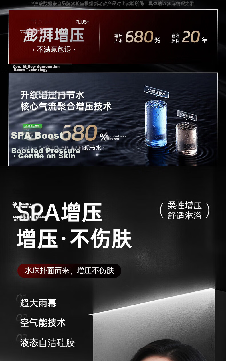 JROR [Seiko] Pressurized Shower Head Large Panel Four-Mode Water Outlet Bathroom Shower Head Spray 3