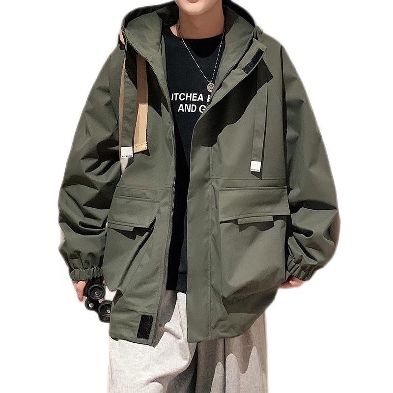Dingfengbaoluo Men's Jacket, Spring And Summer Loose-Fit Trendy Ins Hooded Workwear Outdoor Coat YM9926 Dark Green L