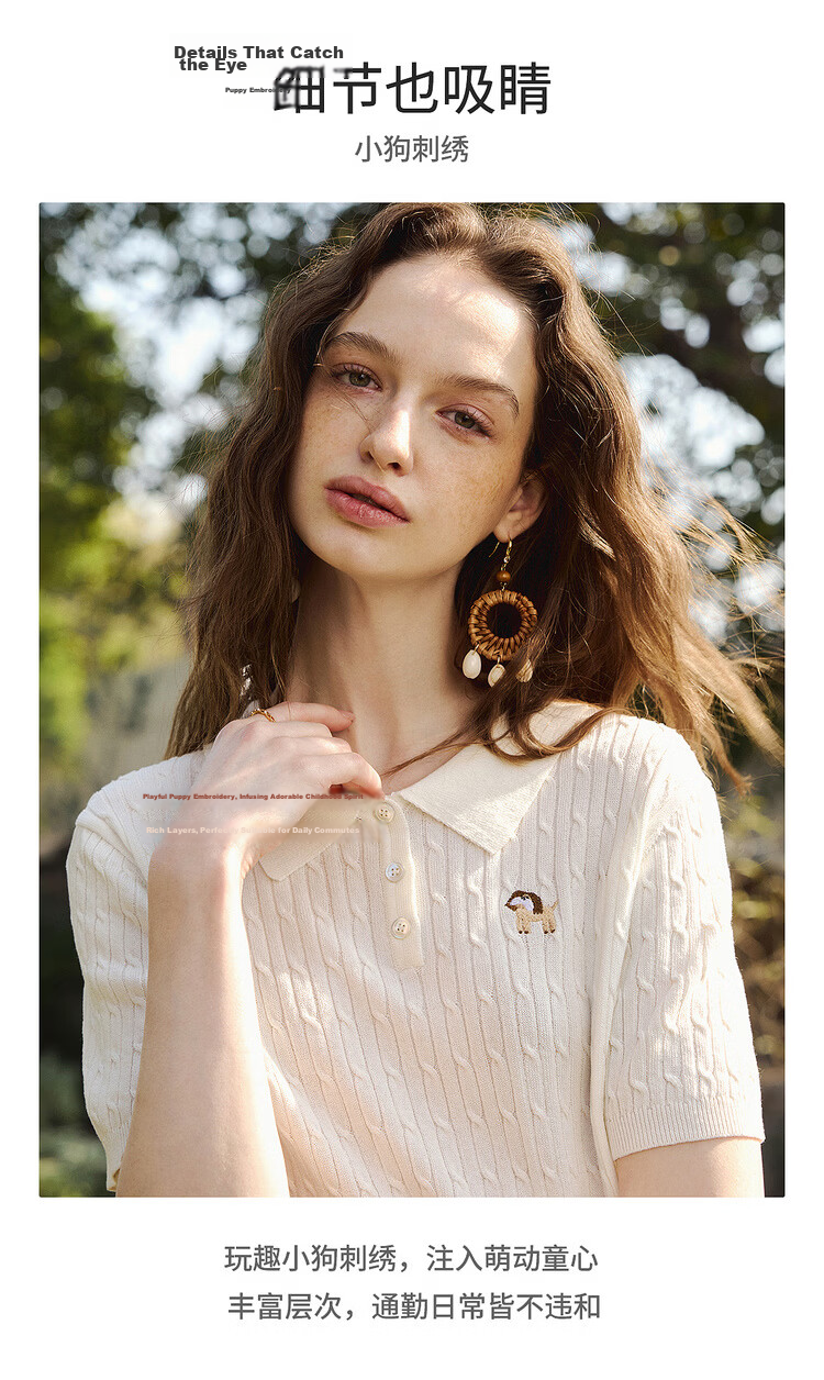 Olrain Oureier Twisted Flower Polo Collar Vintage Commuter Knit Pullover Women's Summer Simple Top Pink M 6