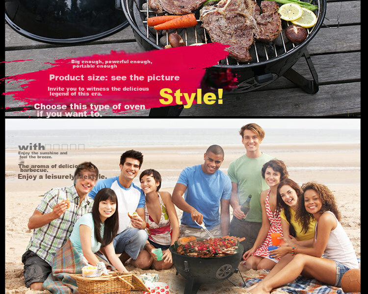 E-Rover Barbecue Grill, Outdoor Portable Large Charcoal Grill for Car And Home Use, High Capacity Barbecue Stove with 46cm Diameter 14