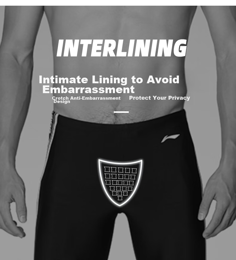 LI-NING Men's Swim Trunks Elastic Comfortable Five-Point Quick-Dry Non-Cling Swimming Shorts 736 Black L 11