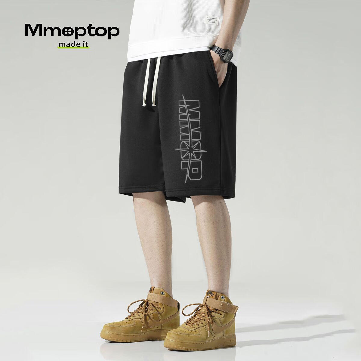 MMOPTOP Trendy Printed Pants for Men, Summer Japanese-Style Loose-Fit Knee-Length Shorts, Casual Sports Shorts HYJ02 Black 3XL