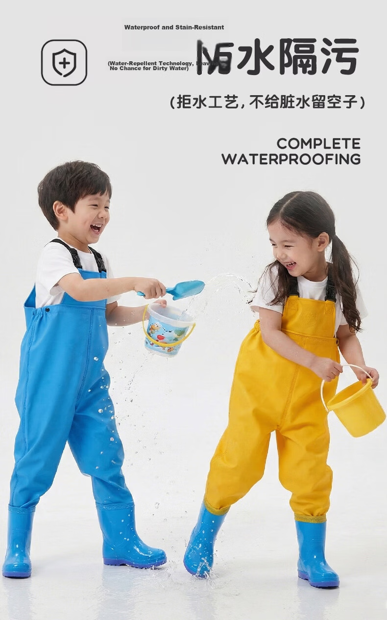 FOOTOPPO Kids Waterproof Rain Boots and Waders Full-Body Water Play Pants Splash Pants Water Gear Waterproof Rain Pants 6