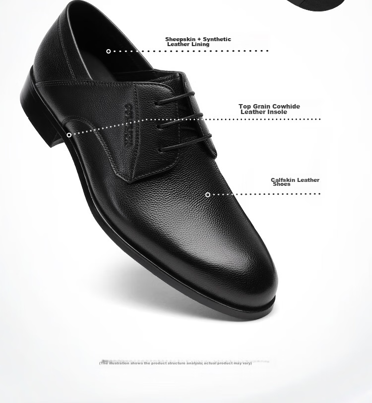 Goldlion Men's Shoes 2026 Summer New Formal Textured Cowhide Comfortable Derby Shoes G521620571AAB Black Size 42 3