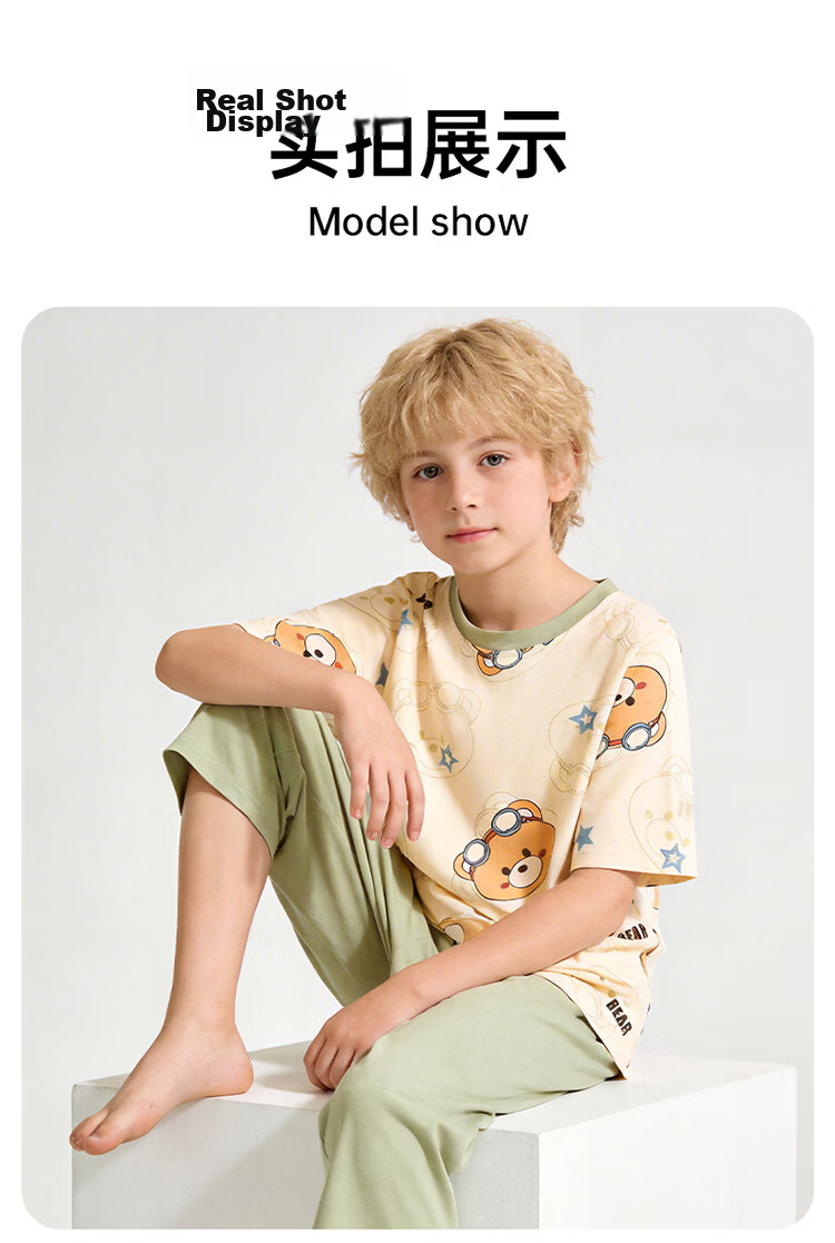 Hodo Kids 100% Cotton Boys' Summer Thin Round Neck Pajama Set, Baby Boys' Wearable Homewear 13