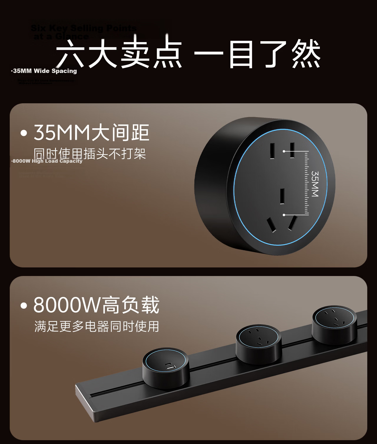 PNTU Slim Track Socket Surface-Mounted No Slot Required, 8000W High Power Sliding Rail Track Mobile Sideboard Guide Rail 100cm + 5 Adapters, Moon Shadow Black 2