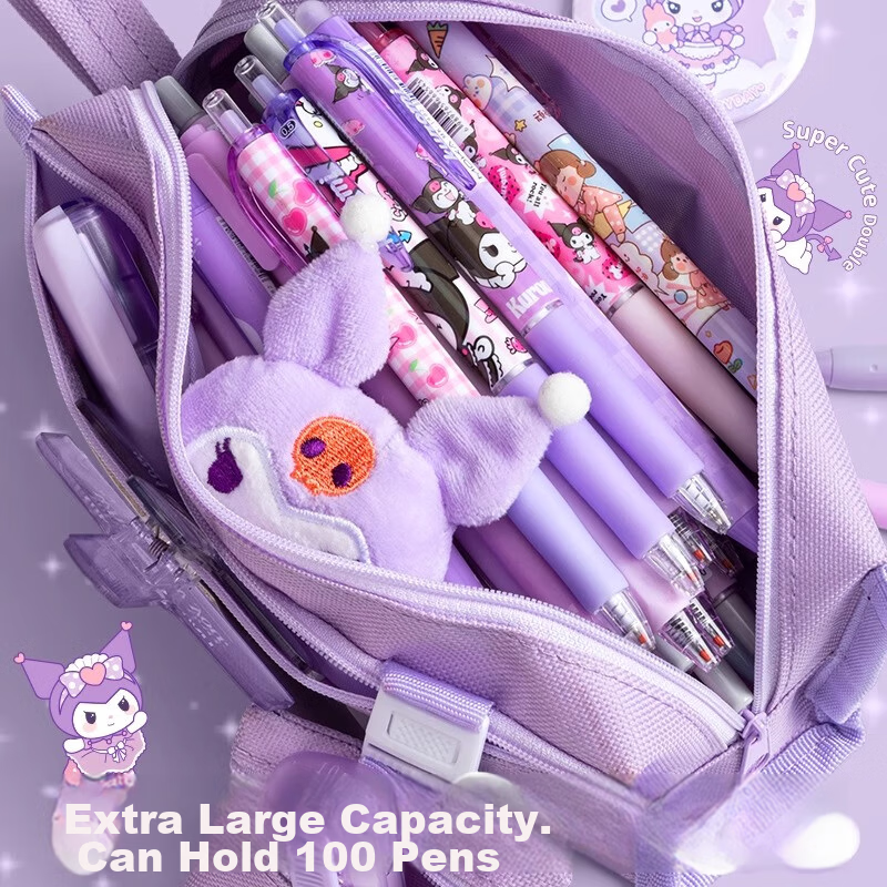 Meijiwan Large Capacity Multi-layer Pencil Case Stationery Box for Primary School First Grade Boys and Girls High-Value Canvas Pencil Pouch Kindergarten Storage Bag Kuku Purple 2