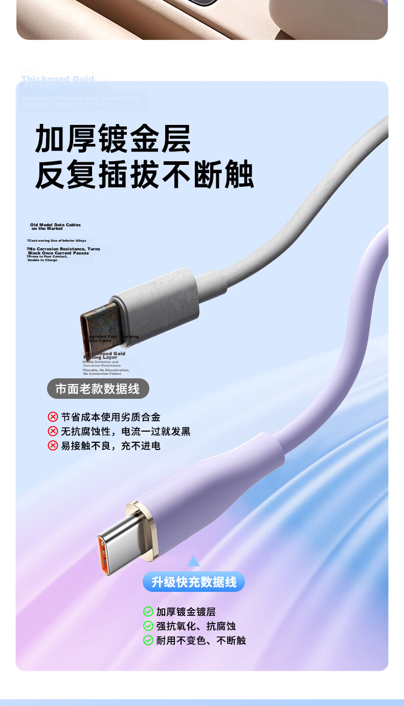 OKSJ Type-C Data Cable 6A Compatible with Huawei Honor Super Fast Charge 100W/88W/66W Charging Cable Pura90/80/Mate70 Xiaomi Apple Full Series Compatible Purple 11
