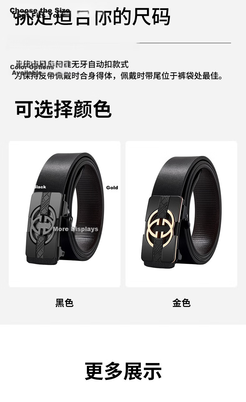 CARTELO Men's Genuine Leather Ratchet Belt Automatic Buckle Waistband Birthday Gift for Boyfriend Husband Dad Father 15