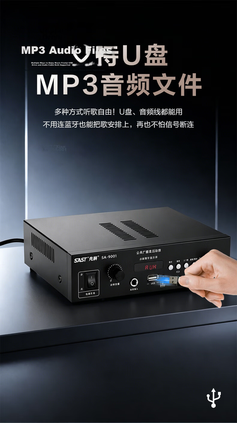 SAST Constant Voltage High Power Amplifier Public Broadcasting Home Host Amplifier Ceiling Speaker Column U Disk Wall-mounted Audio Store Meeting Home Theater Combo 6