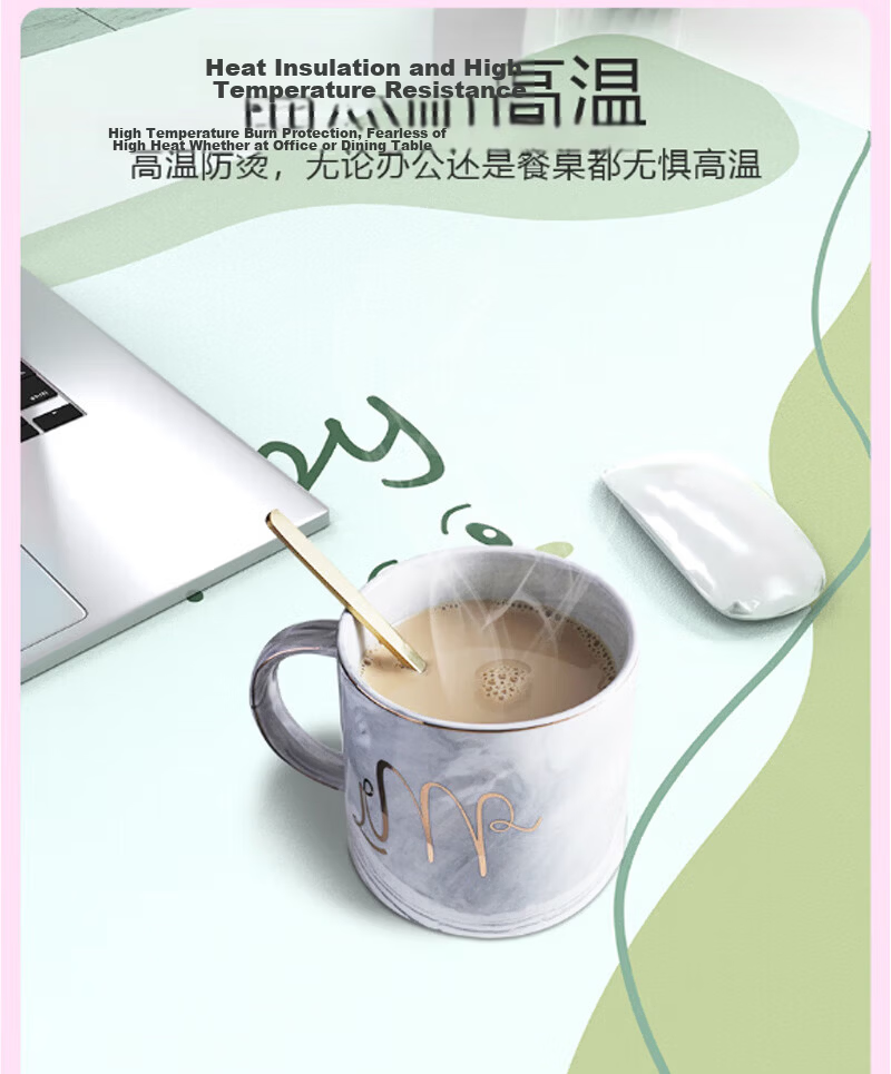 Juyingfeng Large Leather Mouse Pad Odorless Waterproof Oil-Resistant Wash-Free Dining Mat Luxury Minimalist Ins Style Custom Printed Desk Pad 900*420*2mm Milk Powder Small Flower 7