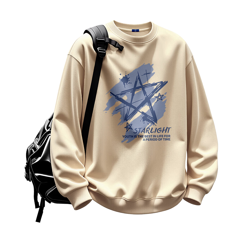 GENIOLAMODE Men's Hoodie Autumn Trendy Brand Casual Fashion Loose Pullover Crewneck Shirt Khaki 2XL