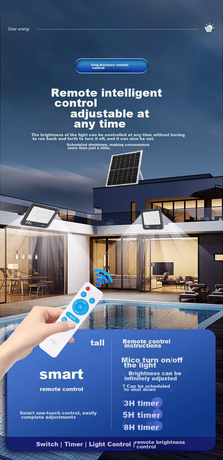 FSL Foshan Lighting LED Solar Floodlight Smart Light Control Remote Dimming Timer IP65 Monocrystalline Silicon Fast Charging 6W 540 Lumens 10000mAh Battery Capacity 6