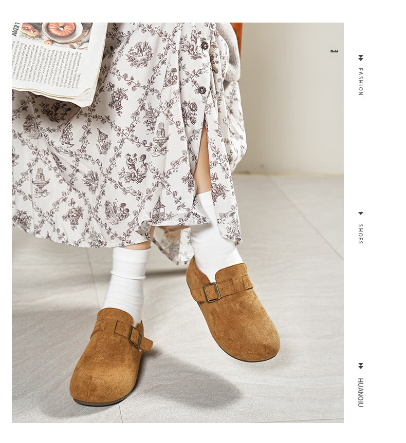 HUANQIU Women's Thick Sole Birkenstock Style Slip-On Lazy Shoes 2026 New Spring Summer Half Toe Mules with Skirt Single Shoes 12