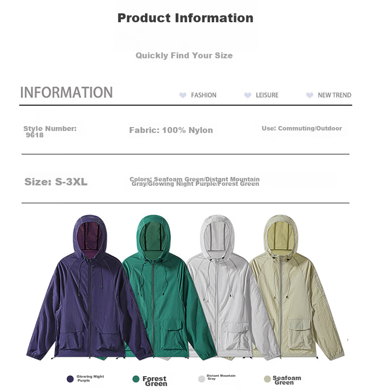 Dingfengbaoluo Outdoor Original Yarn Sun Protection Jacket Summer Cooling Ice Silk Breathable Quick-Dry Sports Casual Coat DLY18 Seafoam Green 2XL 5