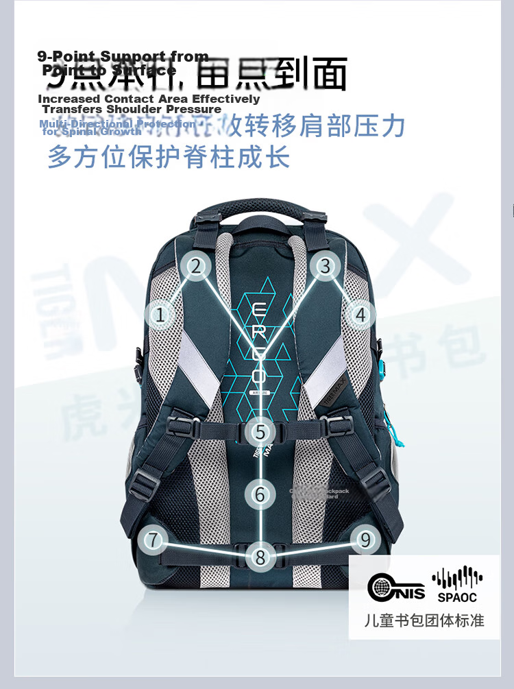 TigerFamily Tiger Backpack for Primary School Students Grades 3-6, Middle And High School Students, Spine-Protecting And Load-Reducing Backpack for Boys And Girls 8