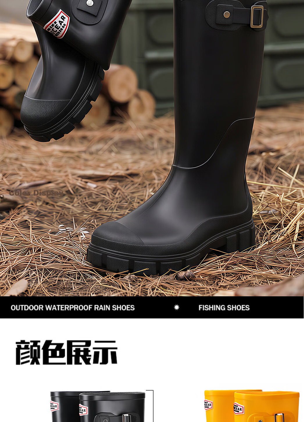 KINGLOVOUN Women's Fashion Long Rain Boots Adult Waterproof Non-Slip High Tube Rainforest Hiking Shoes 6006 Yellow Size 39 9