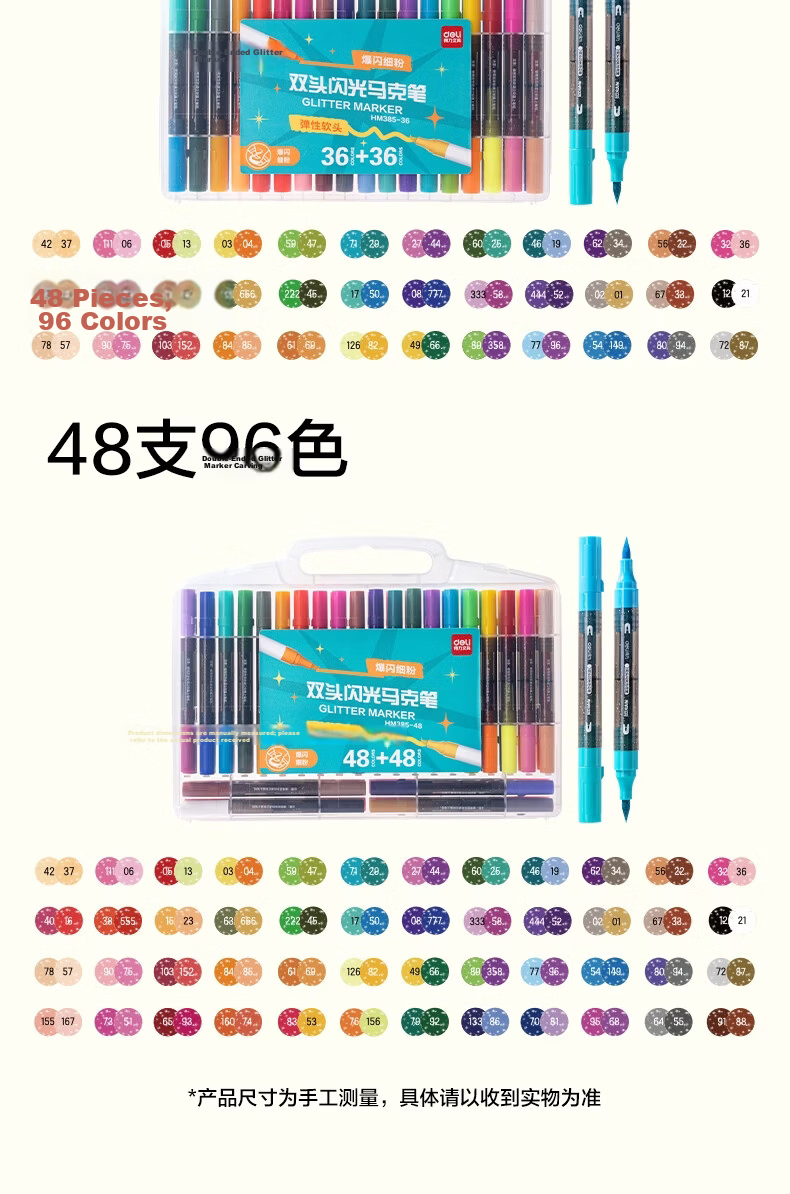 Deli 24pcs 48 Colors Student Dual-Ended Double-Color Markers Watercolor Pens Birthday Gift Waterproof Hand-Painted Fluorescent Markers New Year Graffiti Graduation Gift 15