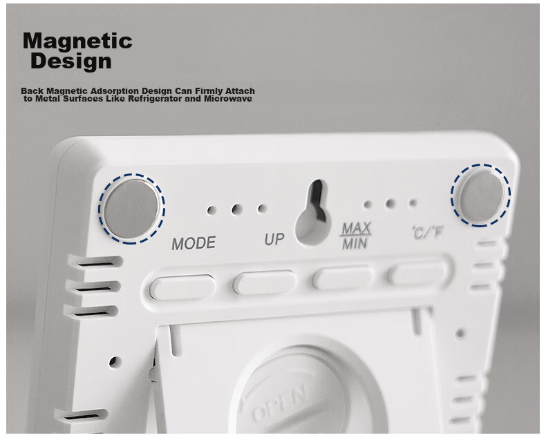 Hense Indoor Temperature and Humidity Clock Alarm Kitchen Clock Refrigerator Magnet Electronic Clock Desktop Clock Electronic Watch Wall Clock Table Clock HA8218 White Back to School Season 18