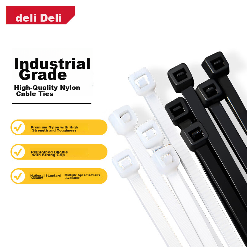 Deli Industrial Grade Self-Locking Nylon Cable Ties High Strength Cold and Heat Resistant Extended Width Large Size Electrical Wire Harness Fastening Ties 3x150mm 100pcs [White]