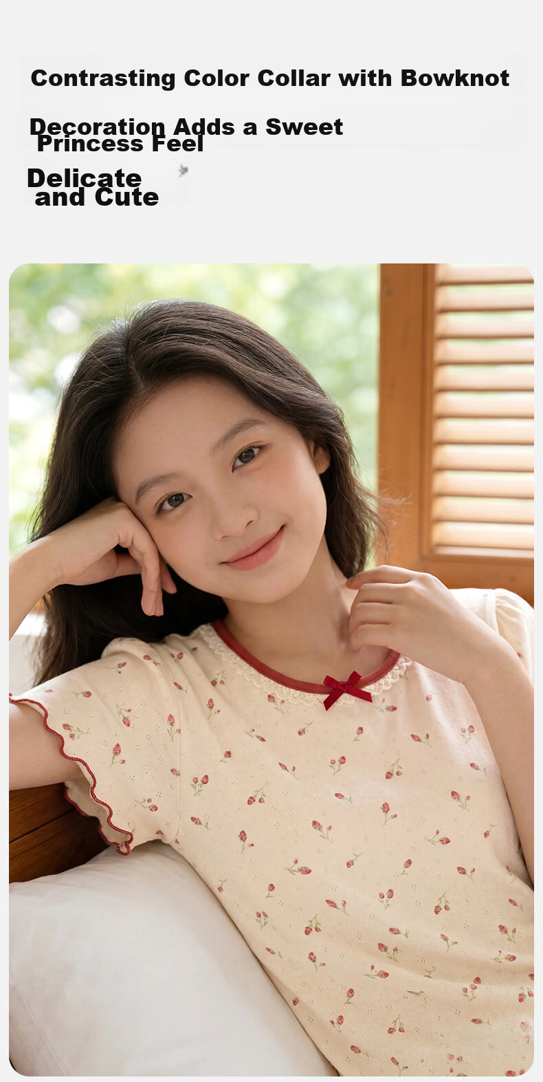 Dingguagua Girls' Short Sleeve Summer Pajama Set, Lightweight A-Class Pure Cotton Breathable Sleepwear for Ages 6-12, Junior High School Student Size 170 11