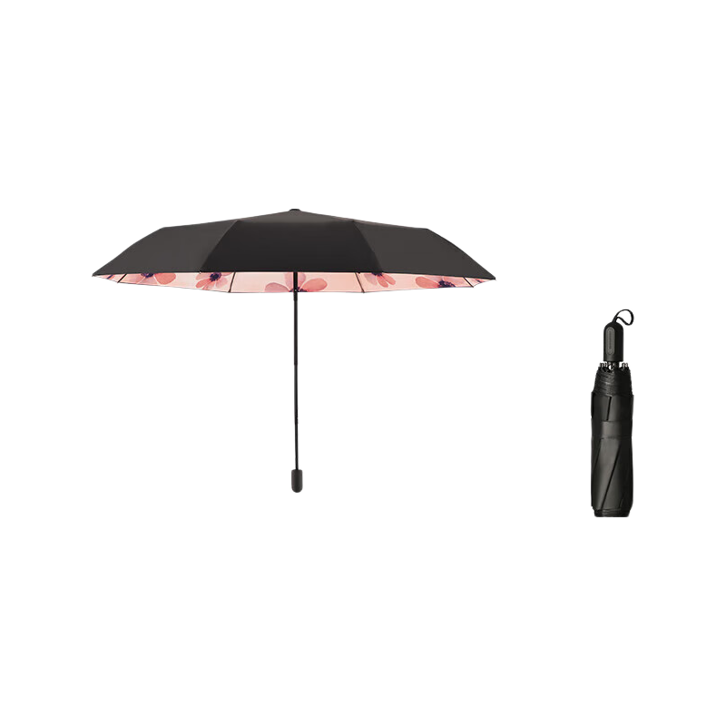 Paradise Umbrella UV Protection Three-Fold Lightweight Black Coating Outdoor Sunshade Rain Umbrella Silver Lotus