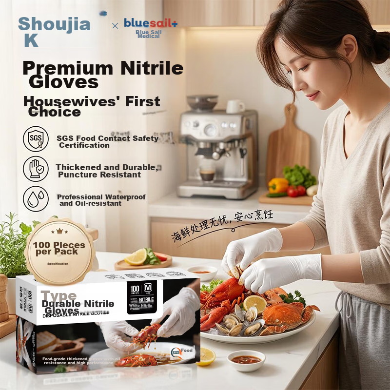 Shouhujia Disposable Durable Nitrile Gloves 100pcs M Size White Laboratory Kitchen Protective Work Gloves