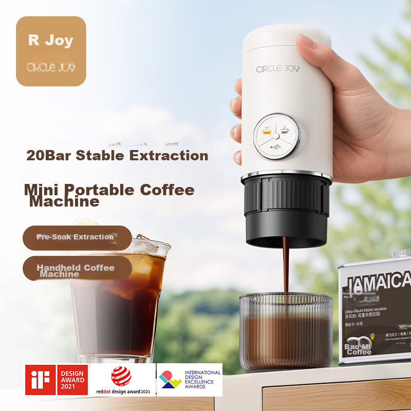 Circle Joy Mini Portable Espresso Semi-Automatic Capsule Coffee Maker for Home and Outdoor Camping with Pre-Infusion