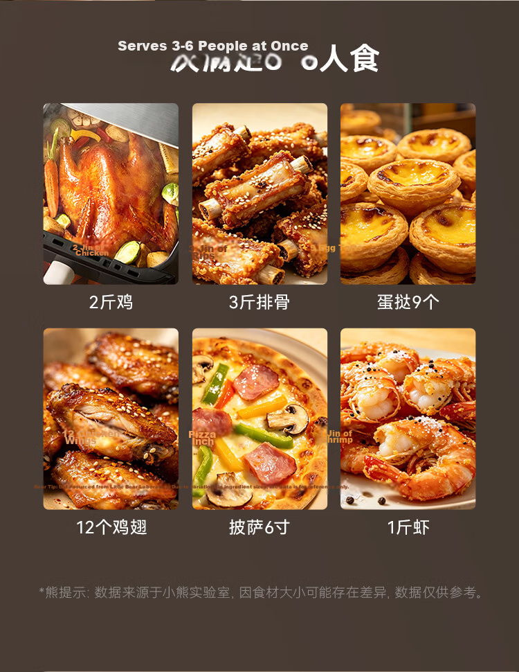 Bear Air Fryer Home Use Steam and Bake 6.2L Visible Double Heating 2000W Metal Interior QZG-W20J2 16