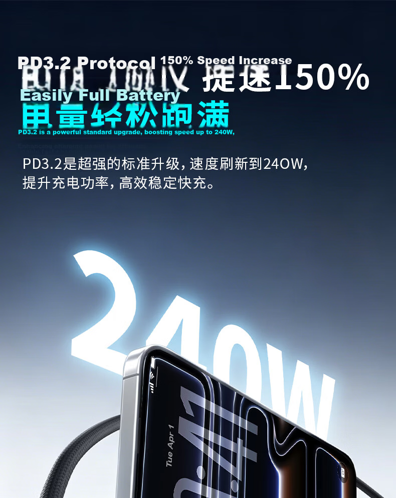 Hisense Type-C Dual-Head PD 240W Super Fast Charging Cable for Huawei Honor Xiaomi Apple 17/16/15 Laptop Car Use Gray Black 2m 6