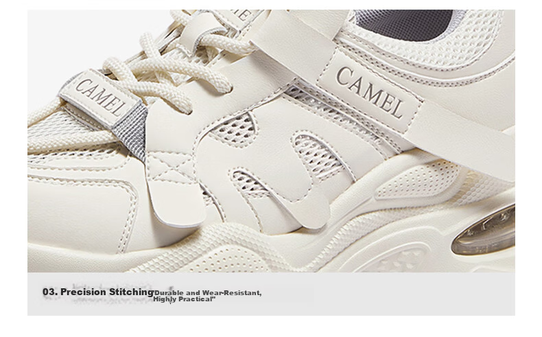 CAMEL Women's Dad Sneakers Breathable Mesh Sports Style Height Increasing Thick Sole Casual Shoes L25A283126W Beige Size 37 4