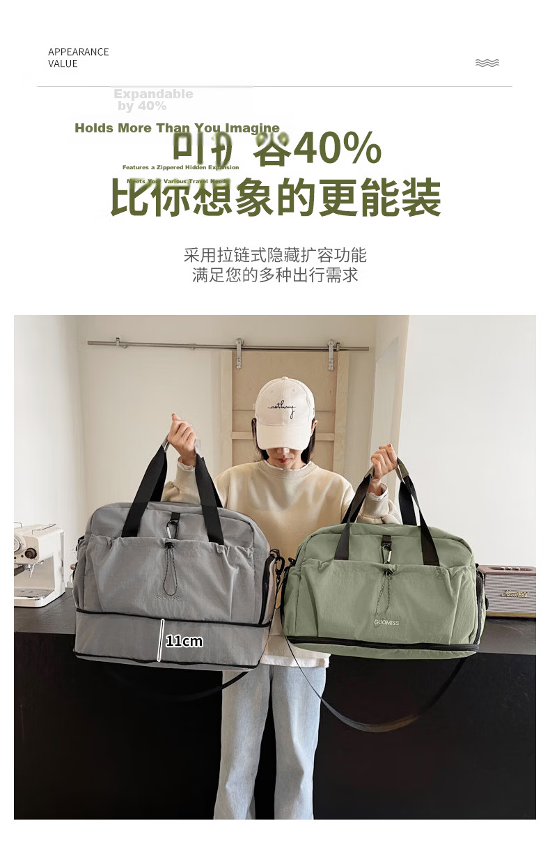 40,000 KM Travel Bag Large Capacity Expandable Luggage Sleeve Maternity Gym Handheld Crossbody Bag for Men and Women 3