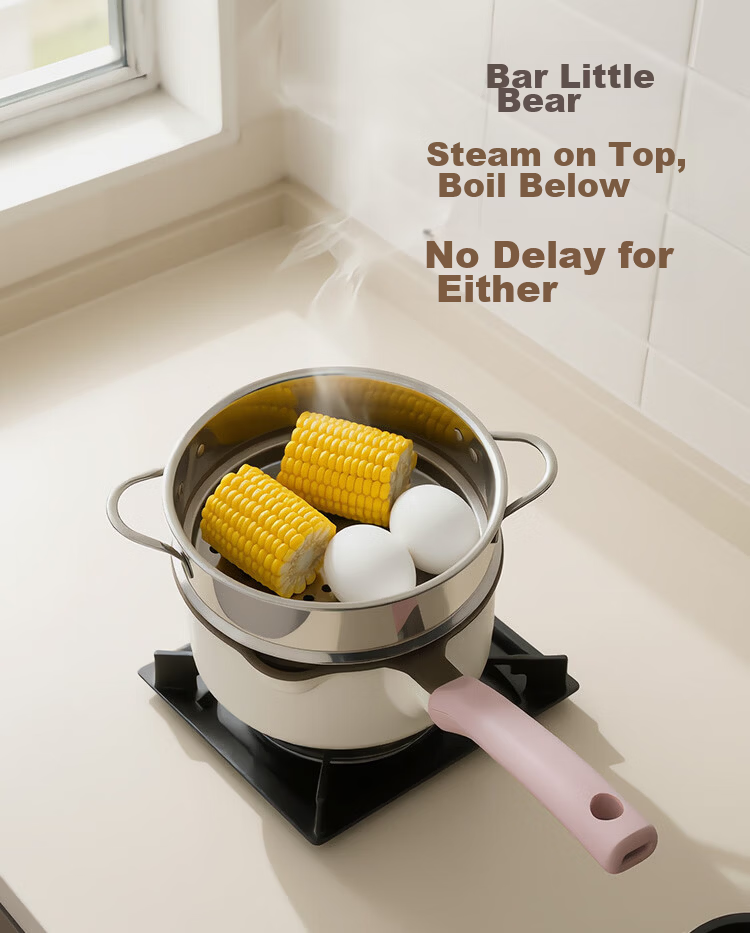 Bear Titanium Ceramic Non-Stick Milk Pot Baby Food Pot Healthy Coating Soup Pot 18cm Stove Compatible 9