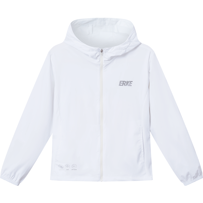 ERKE Children's Unisex Sun Protection Jacket, Kids' Summer Hooded Cardigan Sun Protection Clothing, UPF50+, White, Size 150