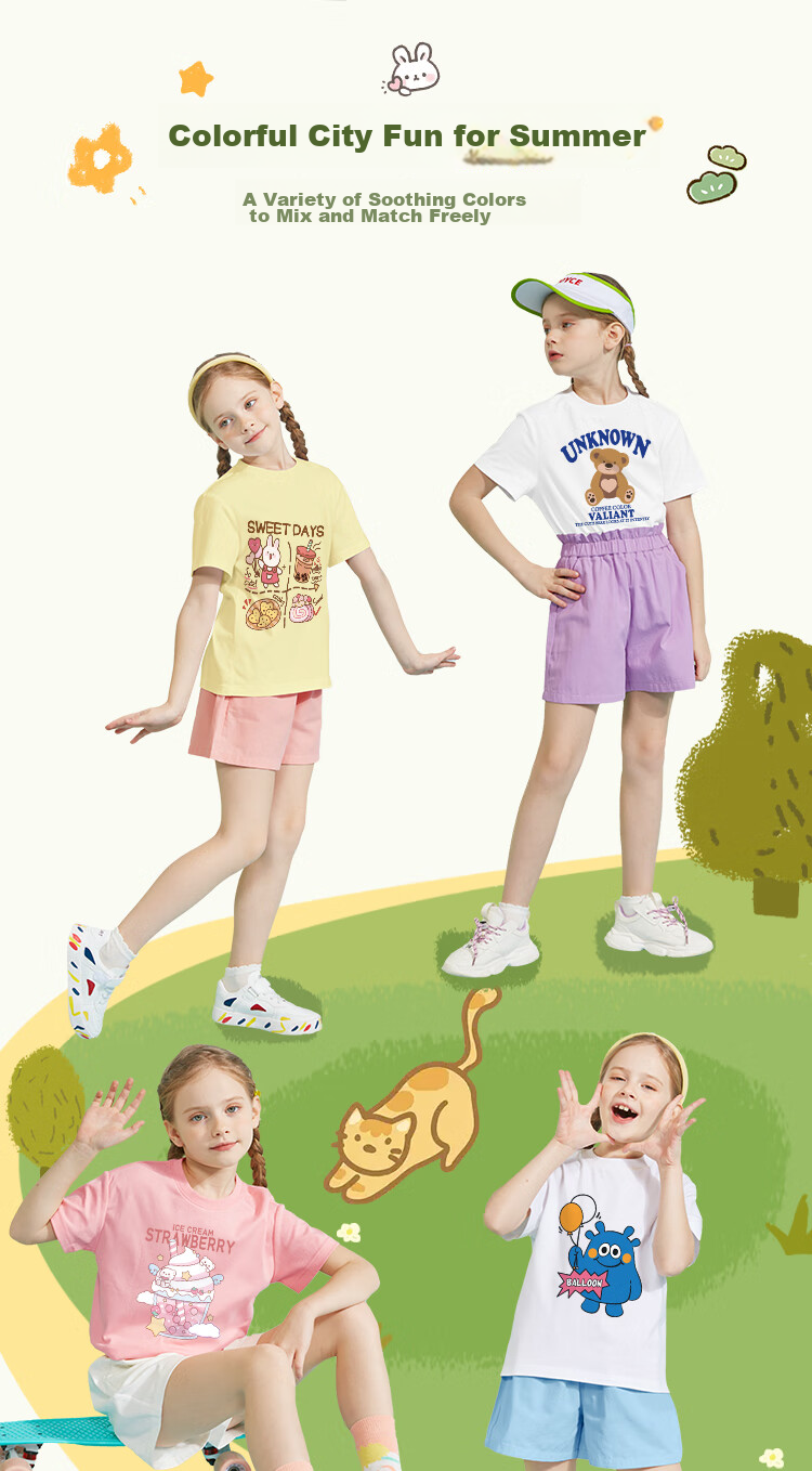 Jeanswest Girls Summer Outfit 2026 Children's Short Sleeve T-Shirt and Shorts Two-Piece Set Trendy Girls Sportswear 7