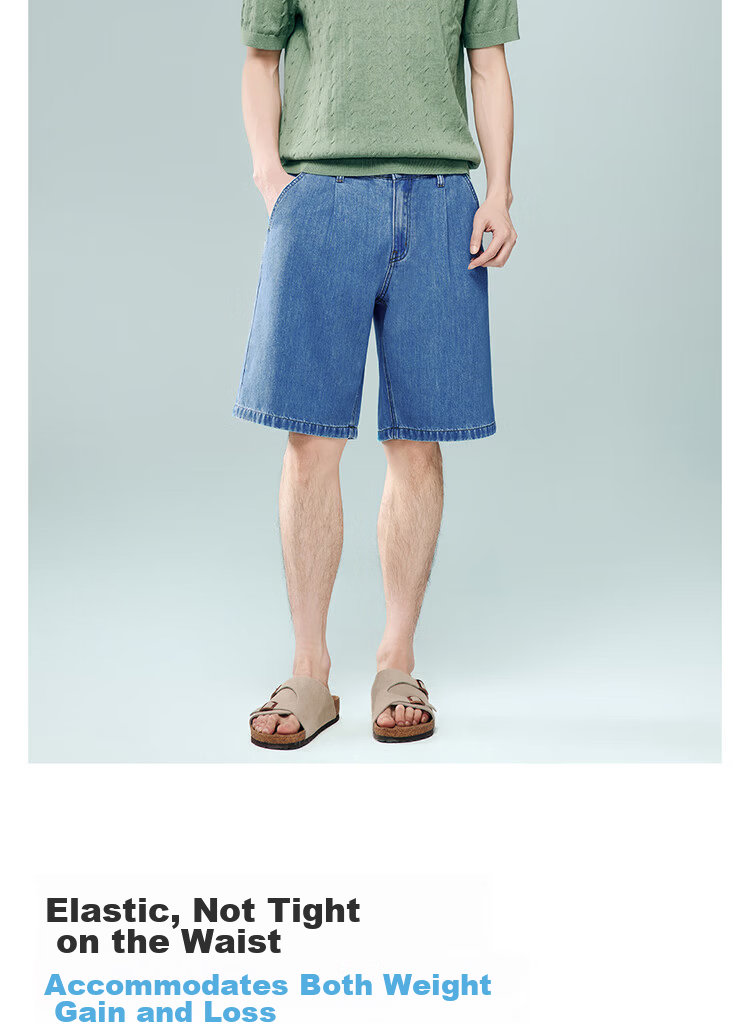 Giordano Men's New Soft Denim Straight Leg Pants Washed Semi-Elastic Waist Denim Shorts 13106306 7