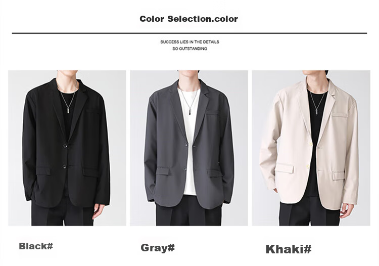 TUCANO Men's Suit Jacket Four-Season Solid Color Business Casual Formal Workwear Single-Breasted Black 2XL 6
