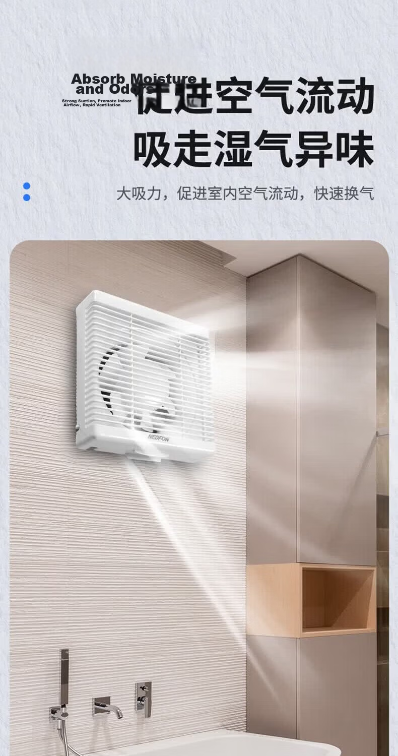 Nedfon Exhaust Fan Bathroom Ventilation Fan Household Louver Wall Window Ventilator Low Noise Kitchen Smoke Extractor All Plastic Model - 10 Inch APB25-5-BS 14